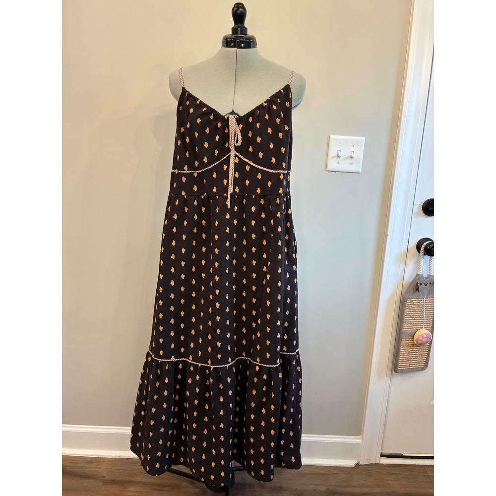 Universal Thread XXL Brown Floral Tiered Maxi Dress Smocked Gingham Straps